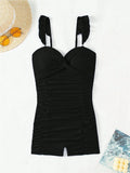 Buy SHEIN Women's Solid Color Twisted Twist Ruffle Edge One-Piece Swimsuit Summer in Pakistan