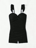 Buy SHEIN Women's Solid Color Twisted Twist Ruffle Edge One-Piece Swimsuit Summer in Pakistan