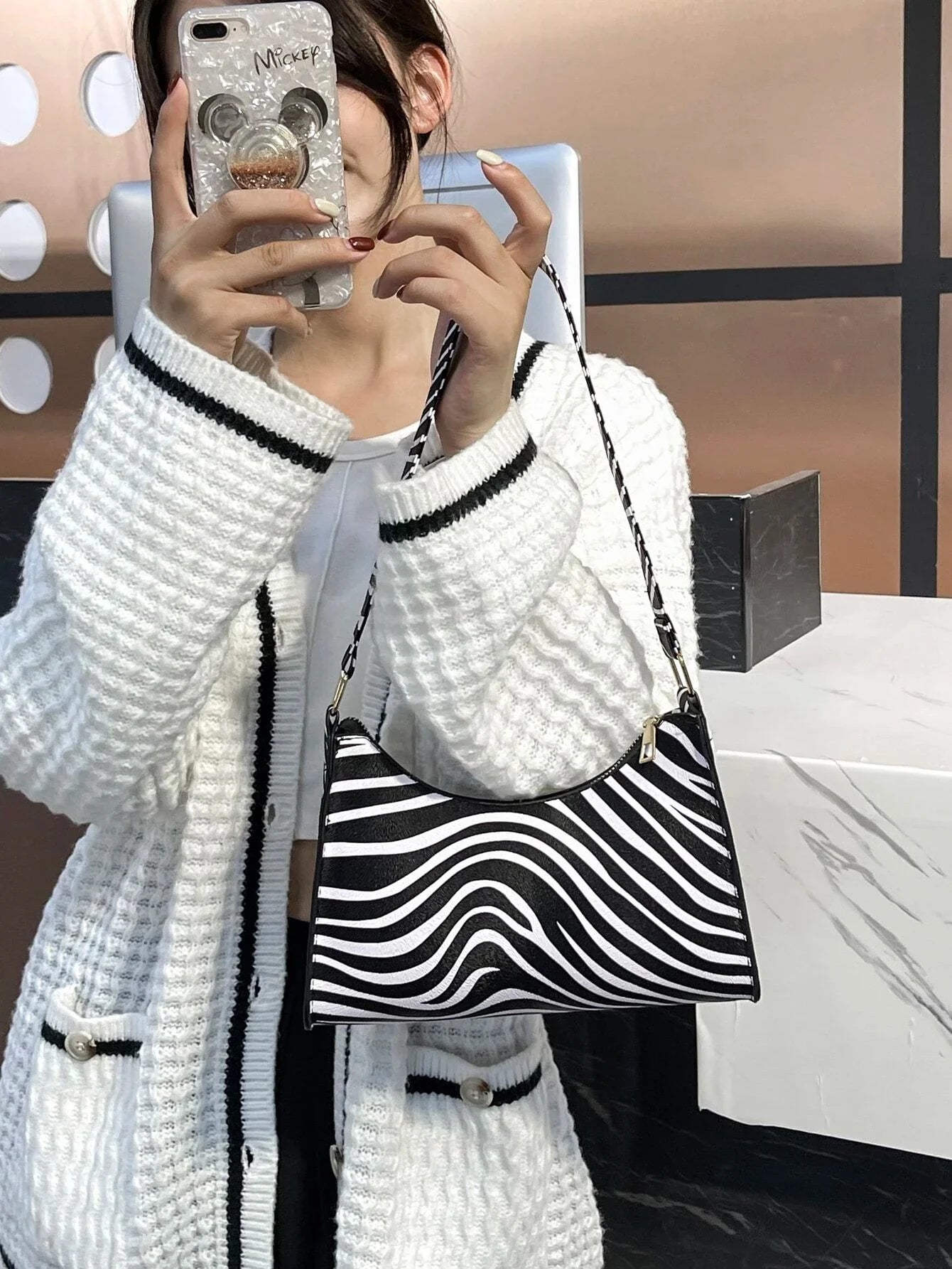 Buy SHEIN Women's Zebra Print Tote Shoulder Bag in Pakistan