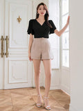 Buy SHEIN Wynsel Women's Summer Solid Color Wrap V-Neck Ruffle Short Sleeve T-Shirt in Pakistan