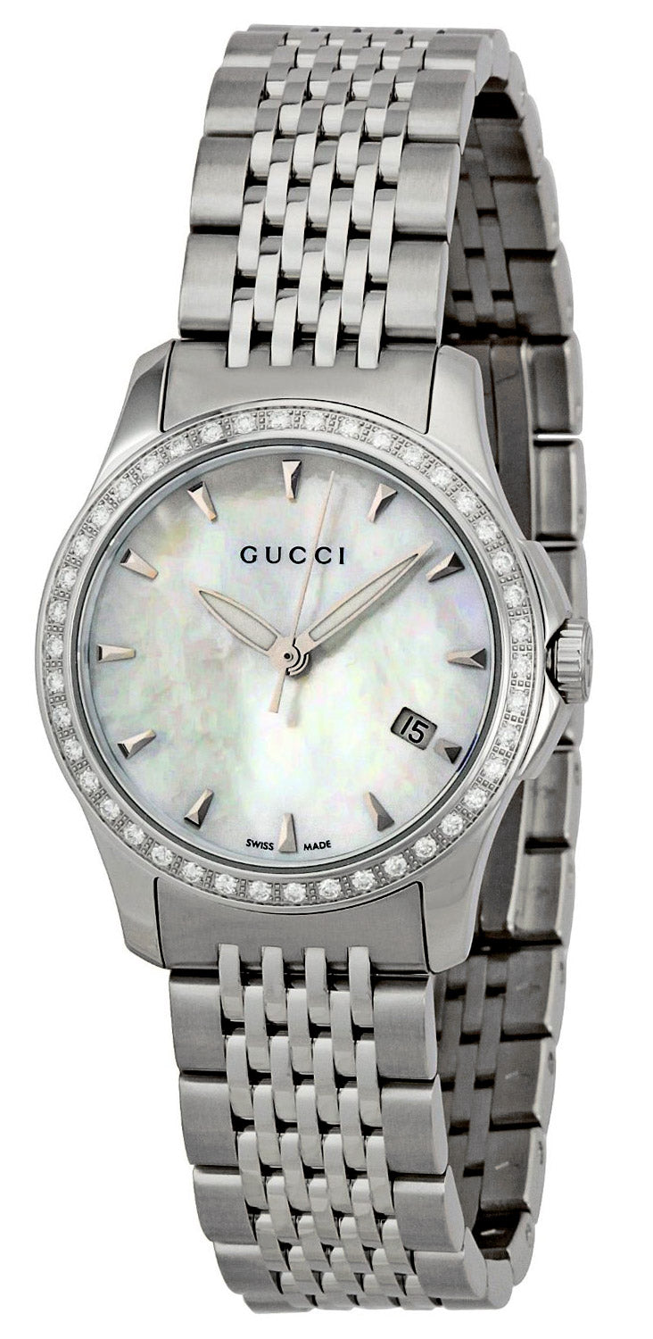 Buy Gucci G Timeless Mother of Pearl Dial with Diamonds Silver Steel Strap Watch for Women - YA126506 in Pakistan