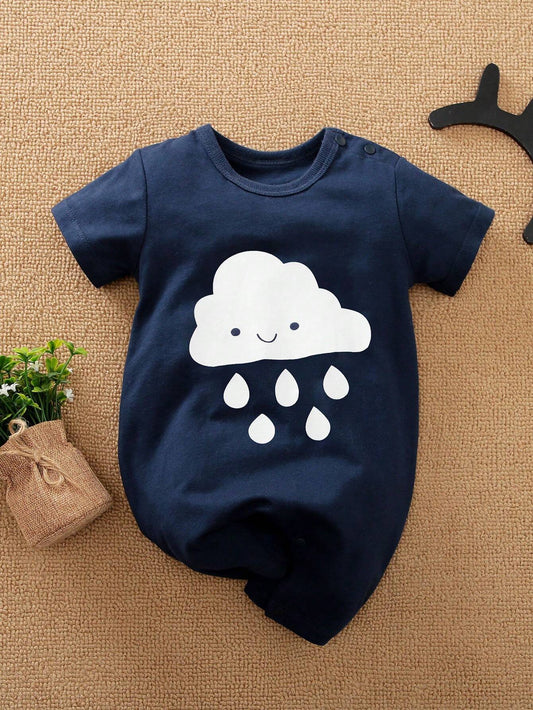 Buy SHEIN Yierying Boys" Infant Spring And Summer Season Dark Blue Cute Cartoon Pattern Warm, Breathable, And Moisture-Absorbing Romper in Pakistan