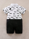 Buy SHEIN Yierying Infant Boys' Short-Sleeved Two-In-One Romper With Black Mustache Print And Bow Tie Design, Suitable For Spring/Summer Seasons in Pakistan