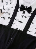 Buy SHEIN Yierying Infant Boys' Short-Sleeved Two-In-One Romper With Black Mustache Print And Bow Tie Design, Suitable For Spring/Summer Seasons in Pakistan