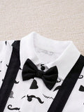 Buy SHEIN Yierying Infant Boys' Short-Sleeved Two-In-One Romper With Black Mustache Print And Bow Tie Design, Suitable For Spring/Summer Seasons in Pakistan