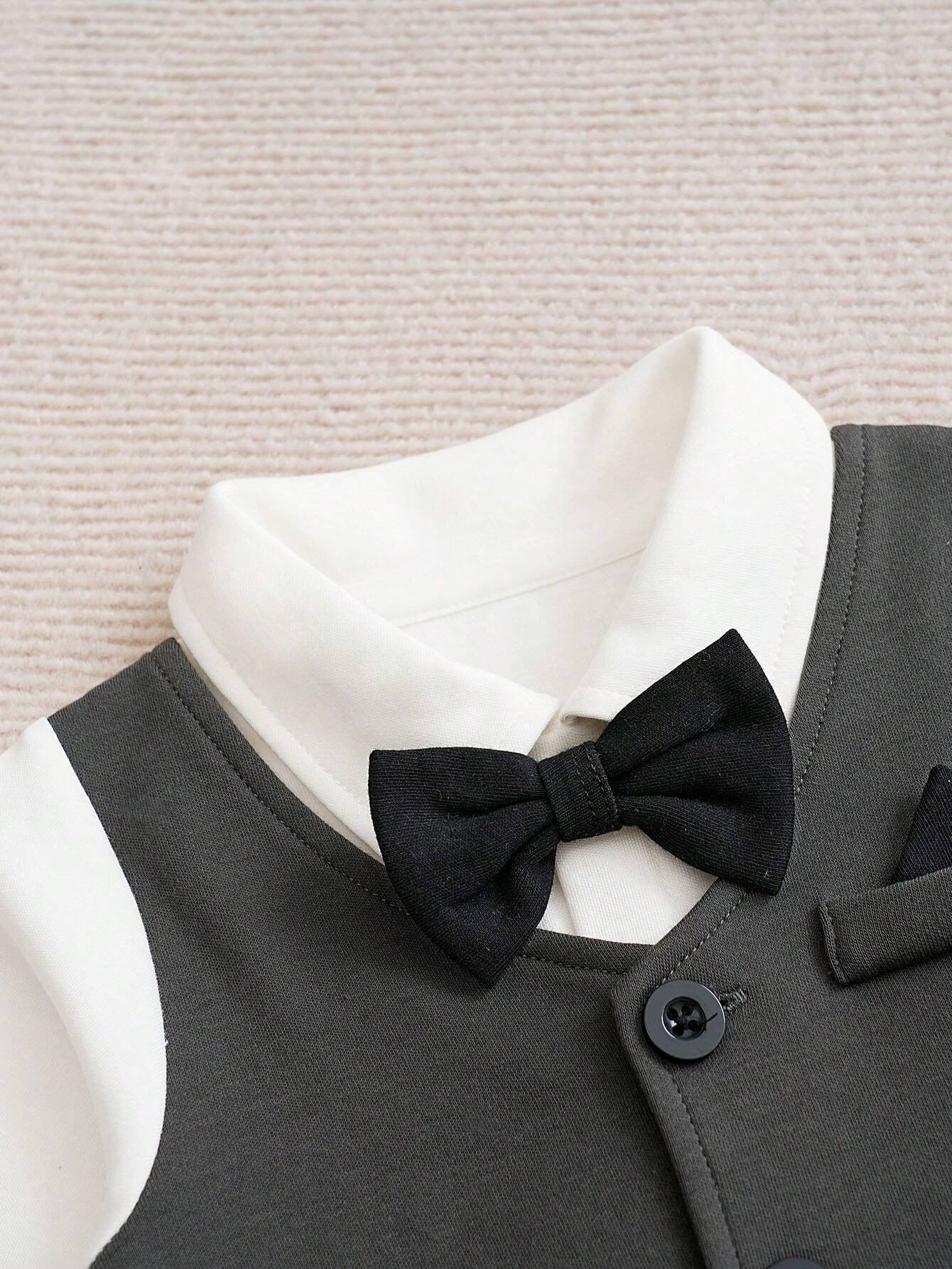 Buy SHEIN Yierying Infant Romper, Blue, Gentleman Style Front Button Faux Shirt in Pakistan