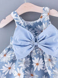 Buy SHEIN Young Girl Summer Sleeveless Sunflower Print Dress With Cute Bowknot Back And Hat 2pcs/Set in Pakistan