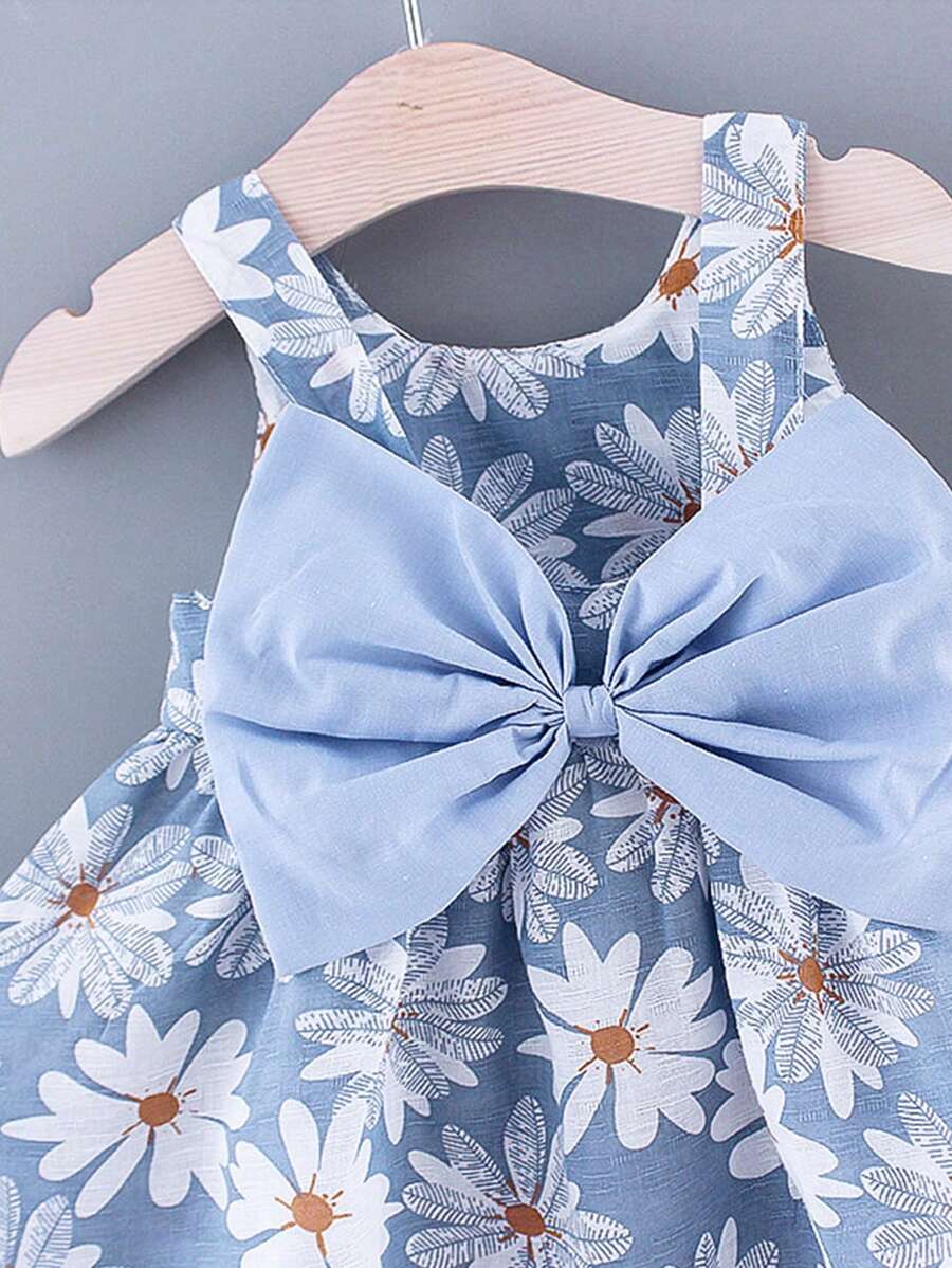 Buy SHEIN Young Girl Summer Sleeveless Sunflower Print Dress With Cute Bowknot Back And Hat 2pcs/Set in Pakistan