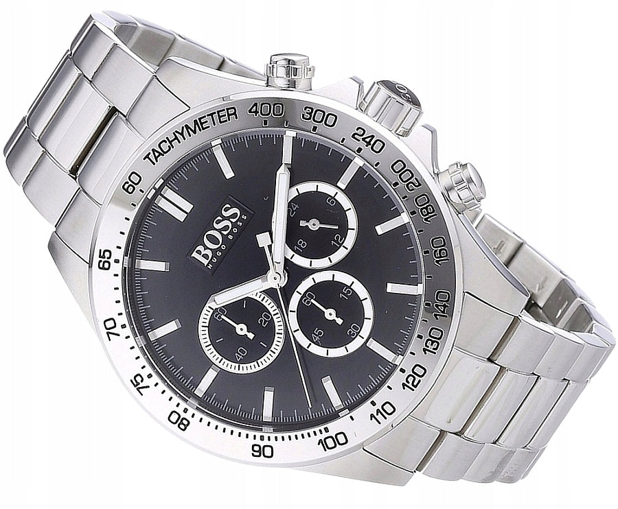 Buy Hugo Boss Mens Chronograph Quartz Stainless Steel Black Dial 46mm Watch - 1512965 in Pakistan