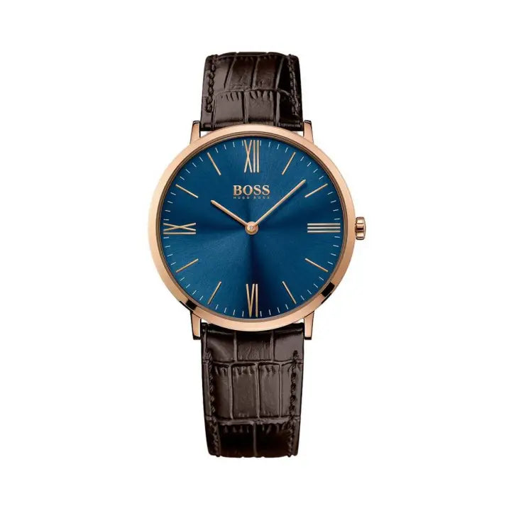 Buy Hugo Boss Mens Quartz Brown Leather Strap Navy Blue Dial 40mm Watch - 1513458 in Pakistan