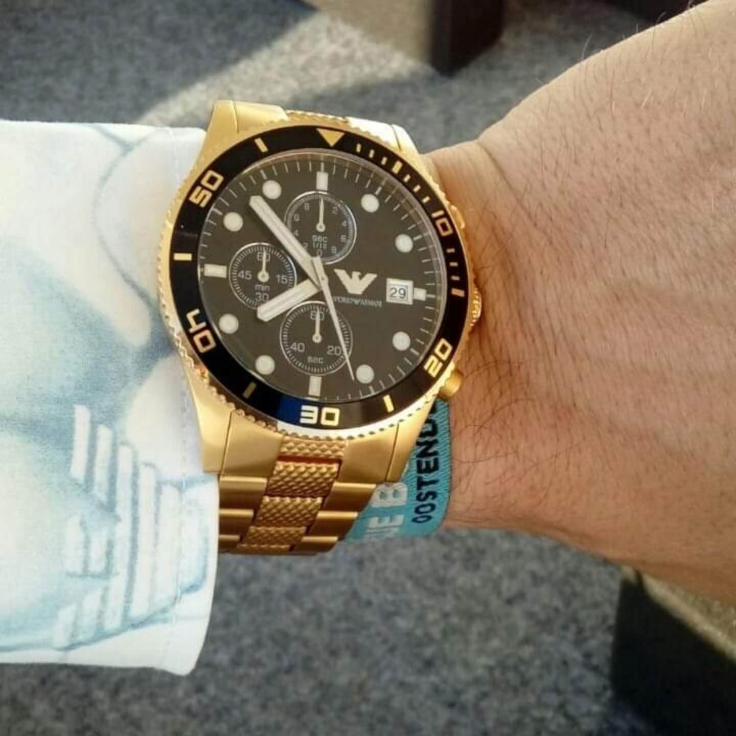 Buy Emporio Armani Black Dial Gold Steel Strap Watch for Men - AR5857 in Pakistan