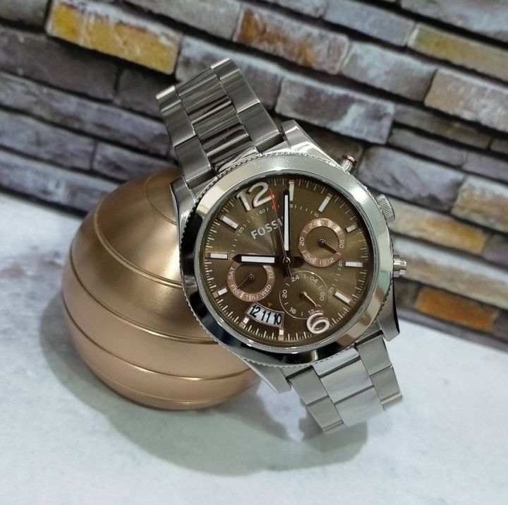 Buy Perfect Boyfriend Taupe Dial Silver Steel Strap Watch For Women in Pakistan