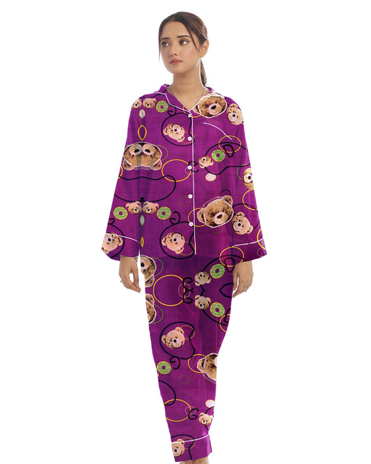 Buy Sajiero Linen Pajama Suit with Scrunchie - Teddy Dreamwear in Pakistan