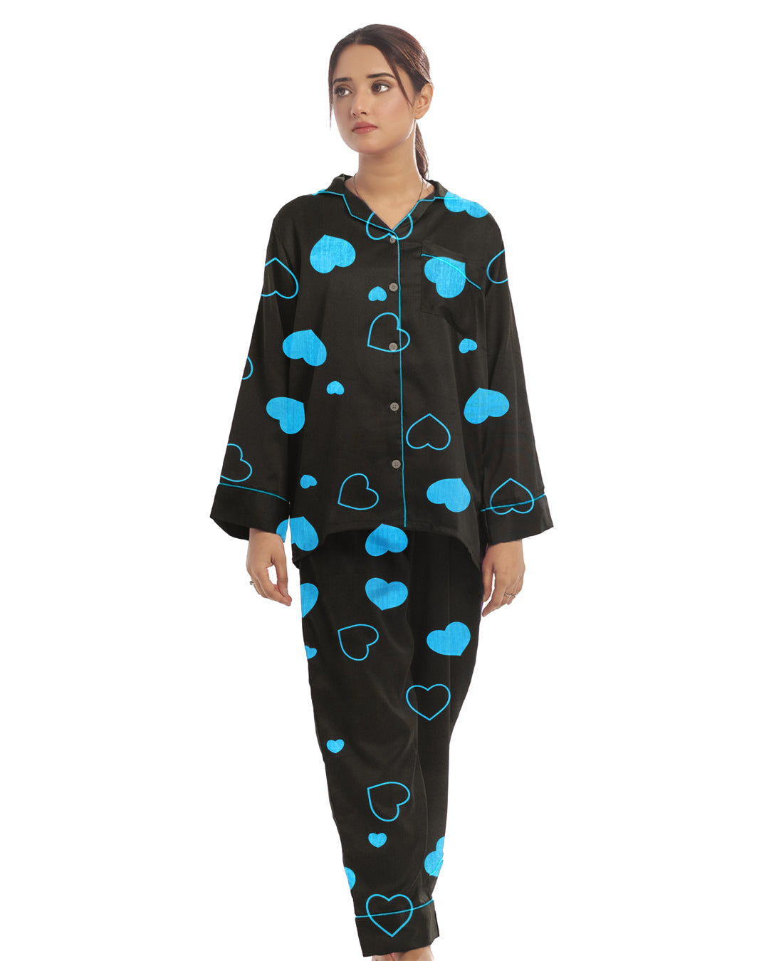 Buy Sajiero Linen Pajama Suit with Scrunchie - Royal Dusk in Pakistan