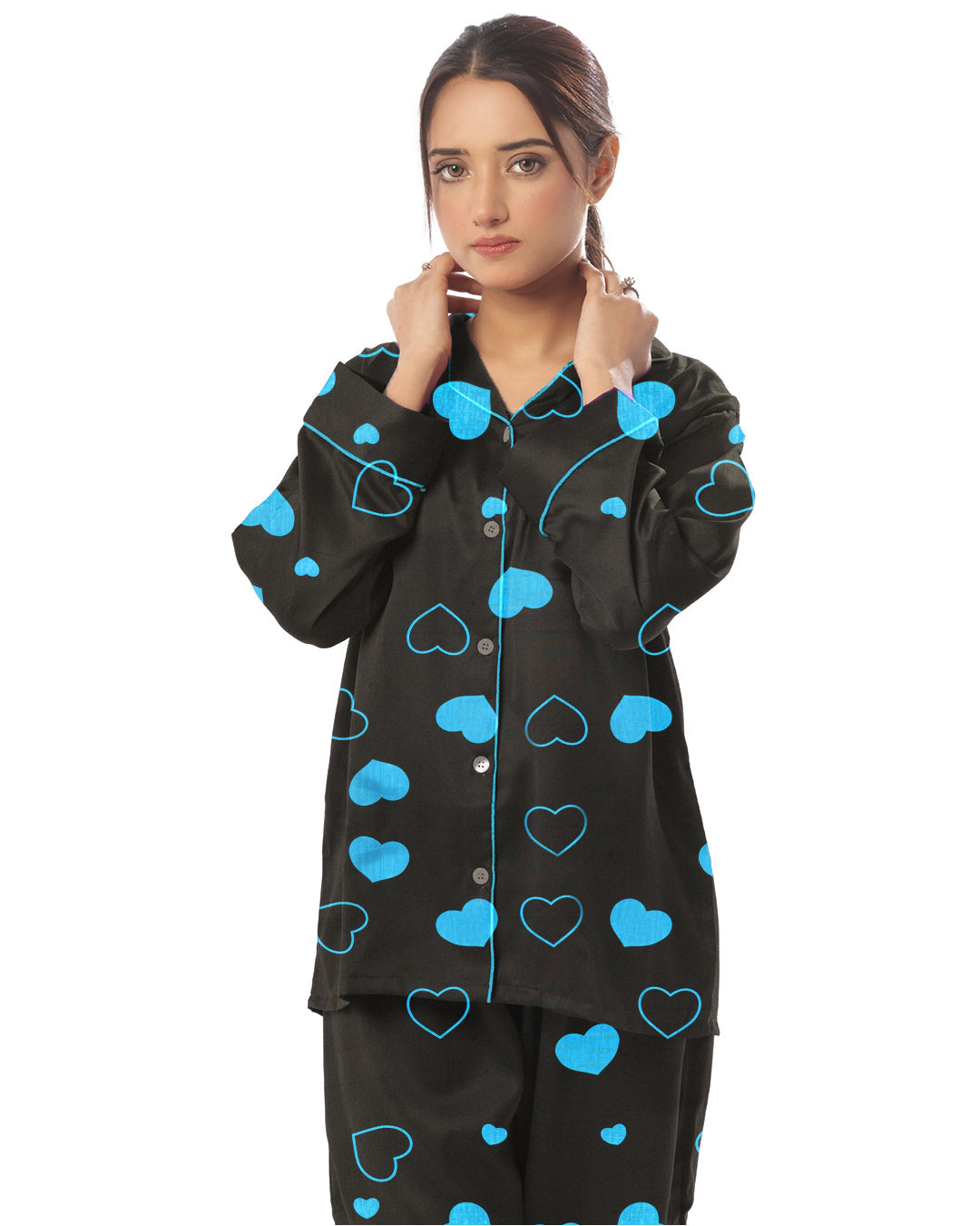 Buy Sajiero Linen Pajama Suit with Scrunchie - Royal Dusk in Pakistan