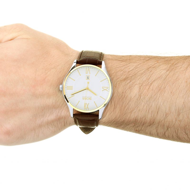 Buy Hugo Boss Mens Quartz Brown Leather Strap White Dial 43mm Watch - 1513486 in Pakistan