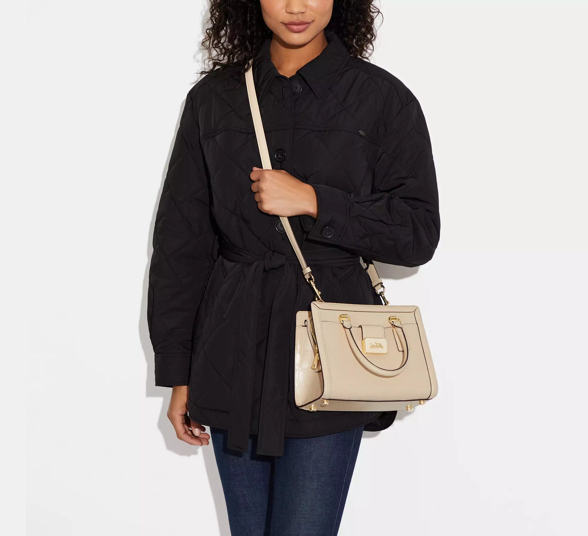 Buy Coach Grace Carryall Carriage Logo Satchel Bag Gold Ivory in Pakistan