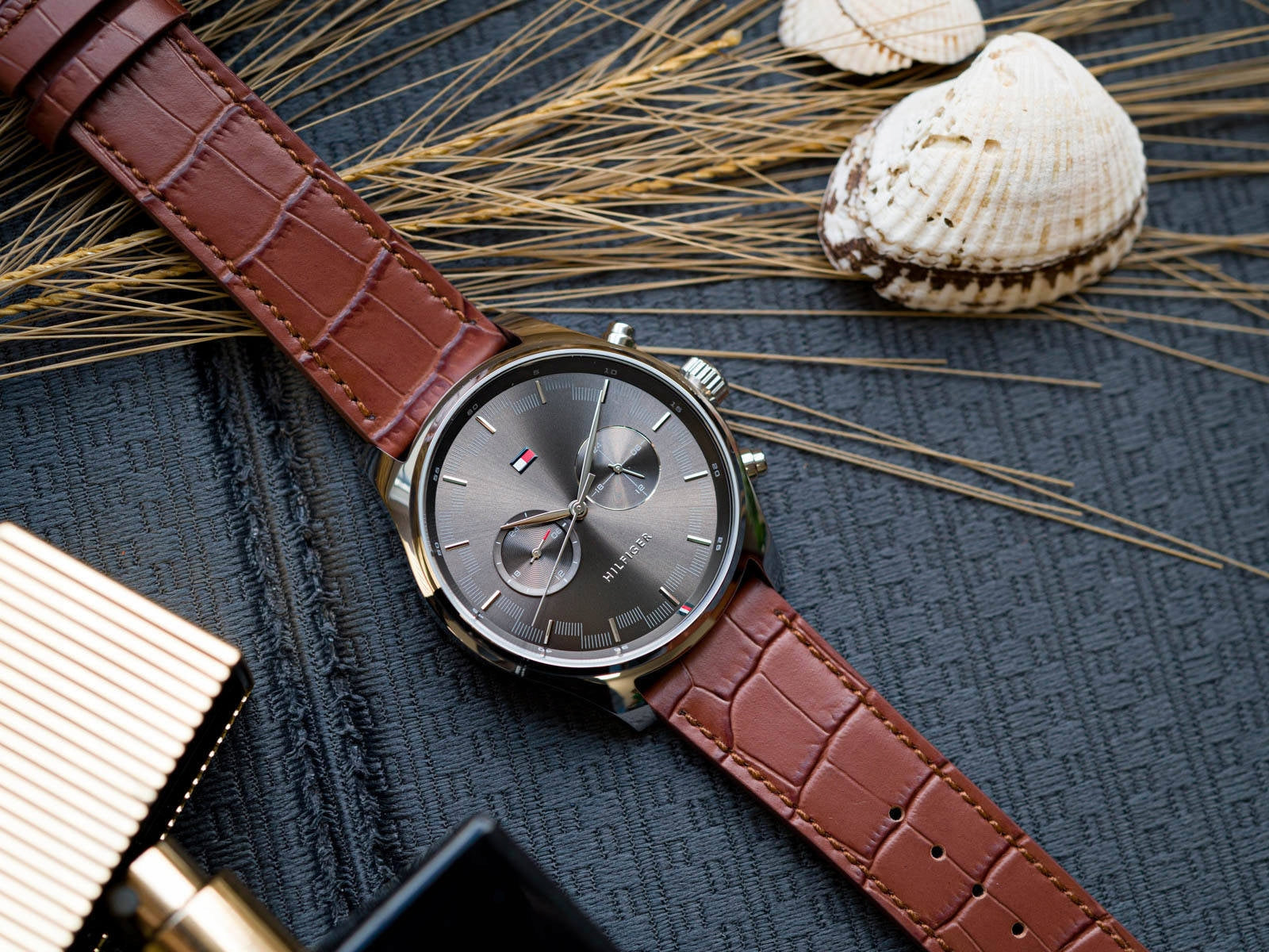 Buy Tommy Hilfiger Mens Quartz Leather Strap Grey Dial 44mm Watch - 1710422 in Pakistan