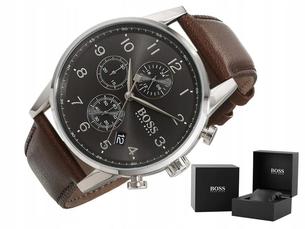 Buy Hugo Boss Mens Quartz Brown Leather Strap Black Dial 44mm Watch - 1513494 in Pakistan