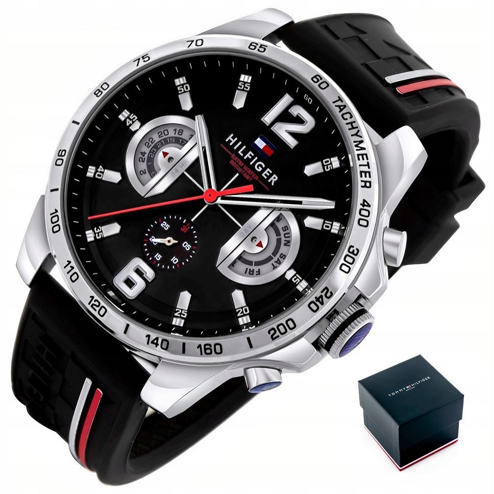 Buy Tommy Hilfiger Mens Quartz Silicone Strap Black Dial 46mm Watch - 1791473 in Pakistan