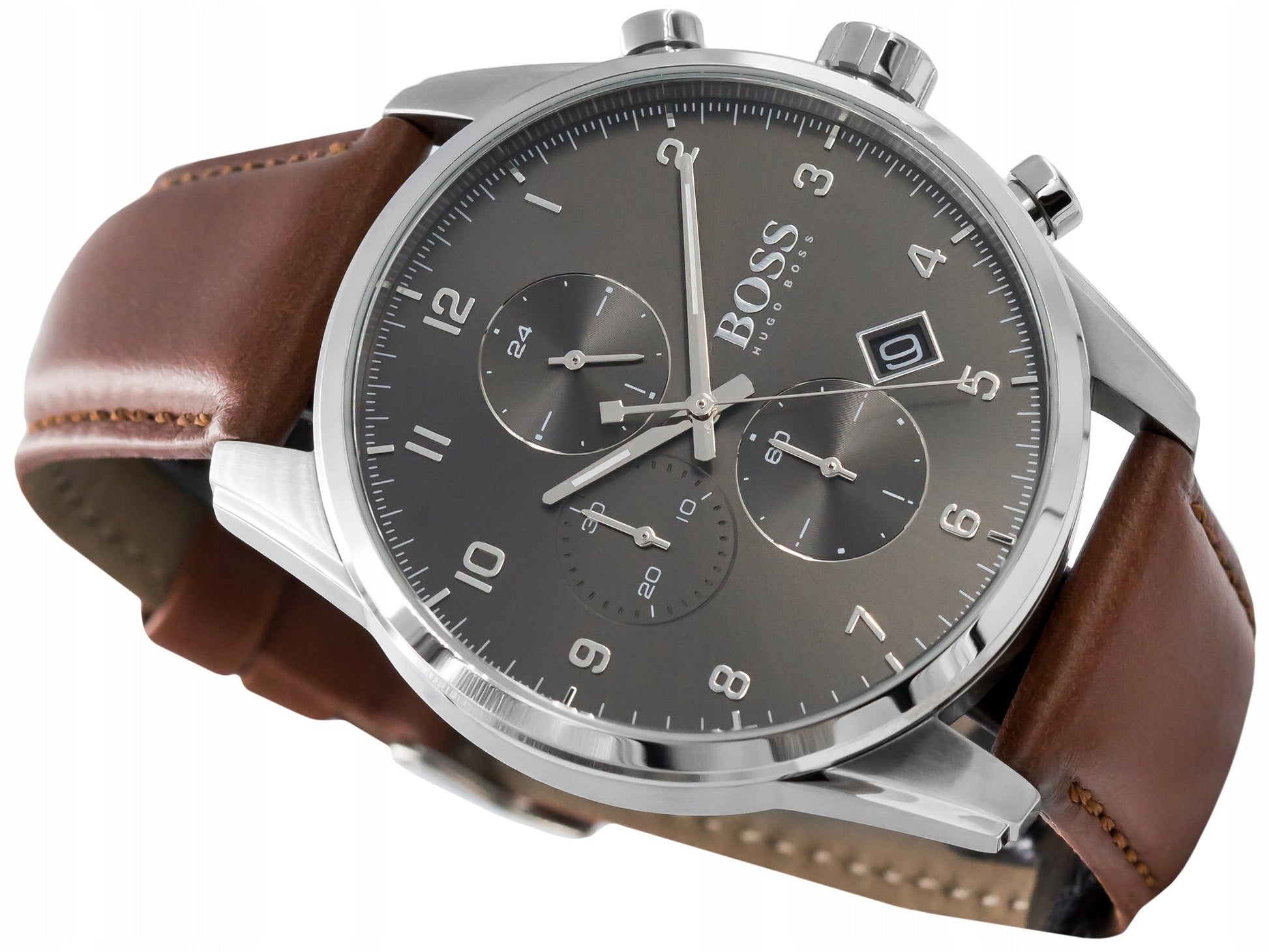 Buy Hugo Boss Mens Quartz Brown Leather Strap Grey Dial 44mm Watch - 1513787 in Pakistan