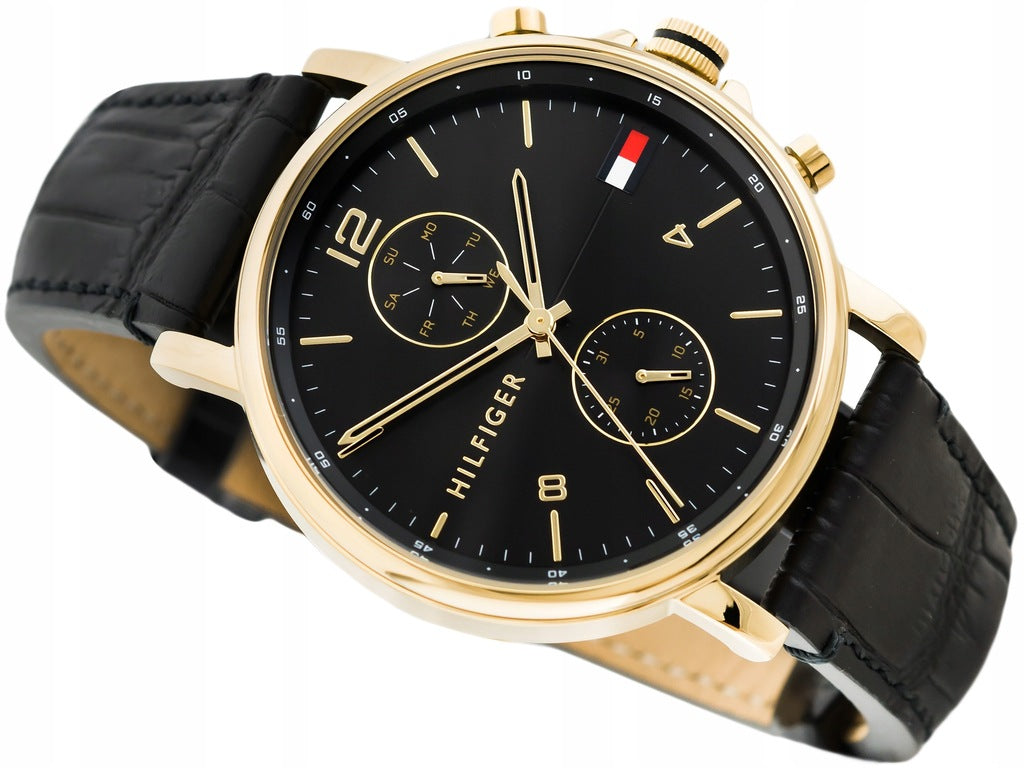 Buy Tommy Hilfiger Mens Quartz Leather Strap Black Dial 44mm Watch - 1710417 in Pakistan
