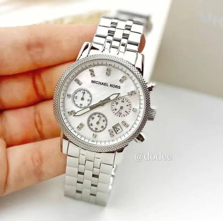 Buy Michael Kors Chronograph Mother Of Pearl Dial Silver Strap Ladies Watch - Mk5020 in Pakistan