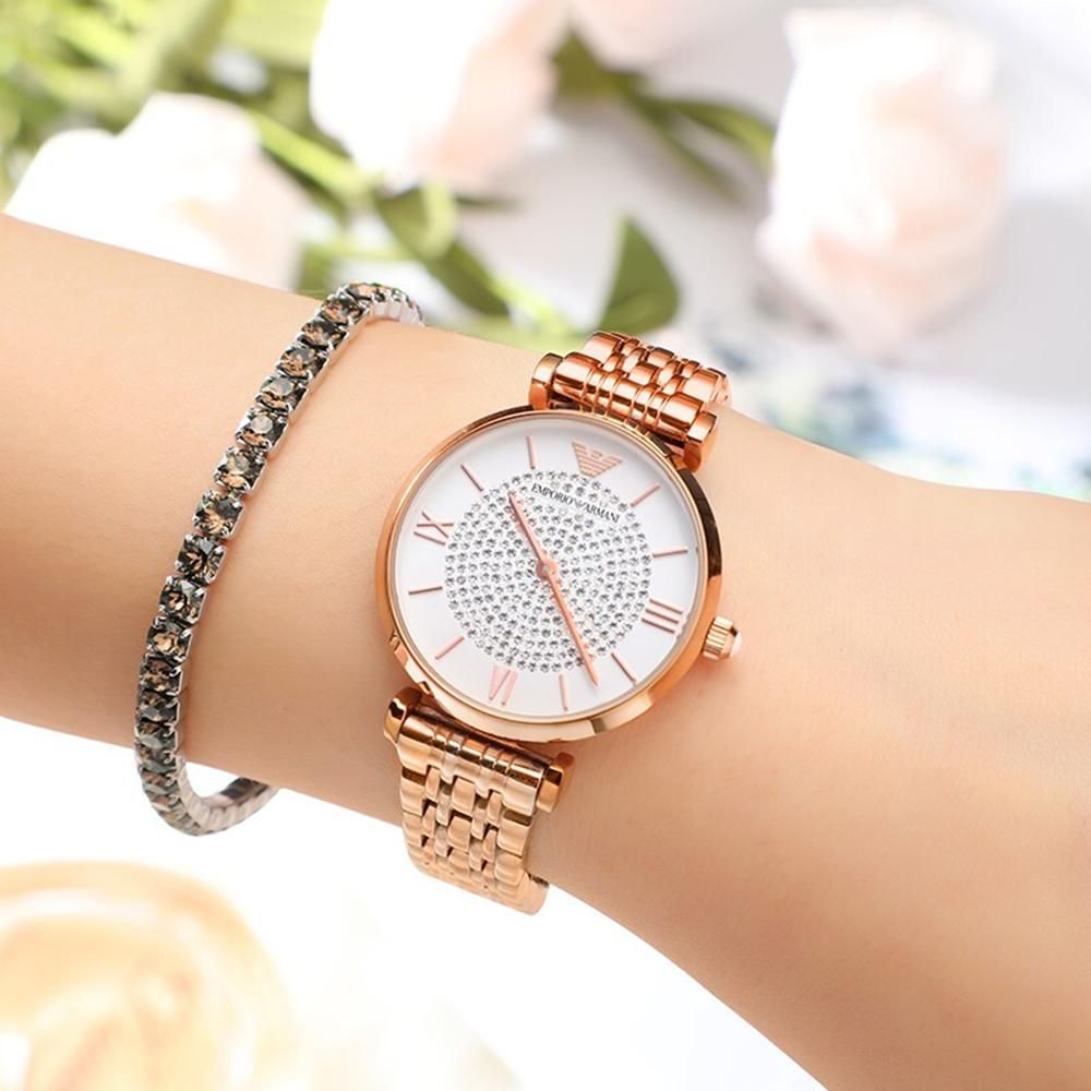 Buy Emporio Armani Gianni T Bar White Dial Rose Gold Steel Strap Watch for Women - AR11244 in Pakistan