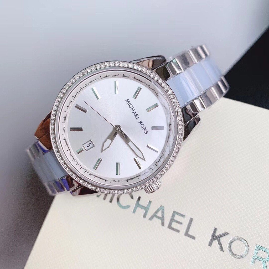Buy Michael Kors Blue & Silver Steel Strap Silver Dial Women's Watch - Mk6348 in Pakistan