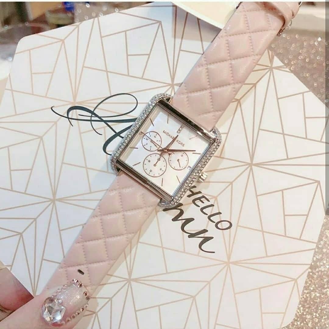 Buy Michael Kors Drew Silver Glitz Mother Of Pearl Dial Pink Leather Watch for Women - Mk2768 in Pakistan