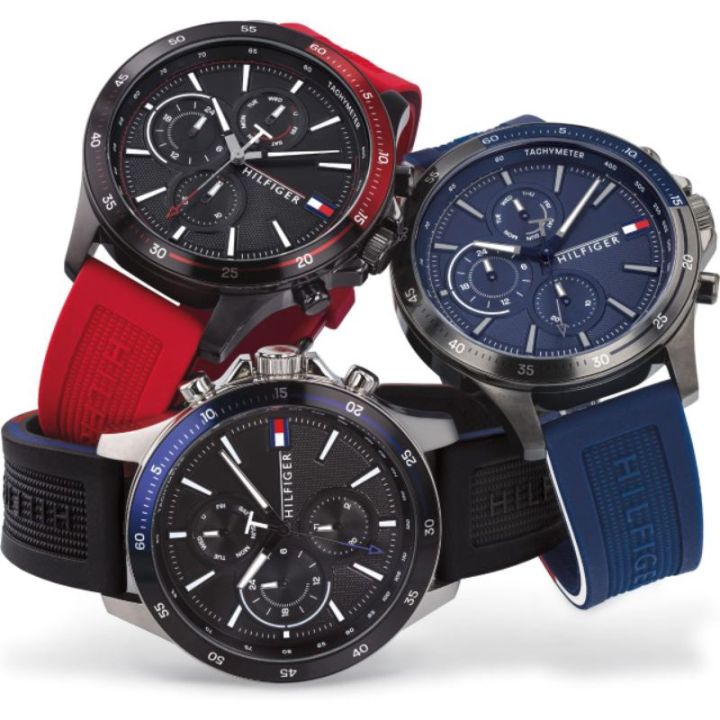 Buy Tommy Hilfiger Mens Quartz Silicone Strap Black Dial 46mm Watch - 1791722 in Pakistan