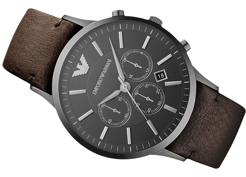 Buy Emporio Armani Sportivo Black Dial Brown Leather Strap Watch for Men - AR2462 in Pakistan