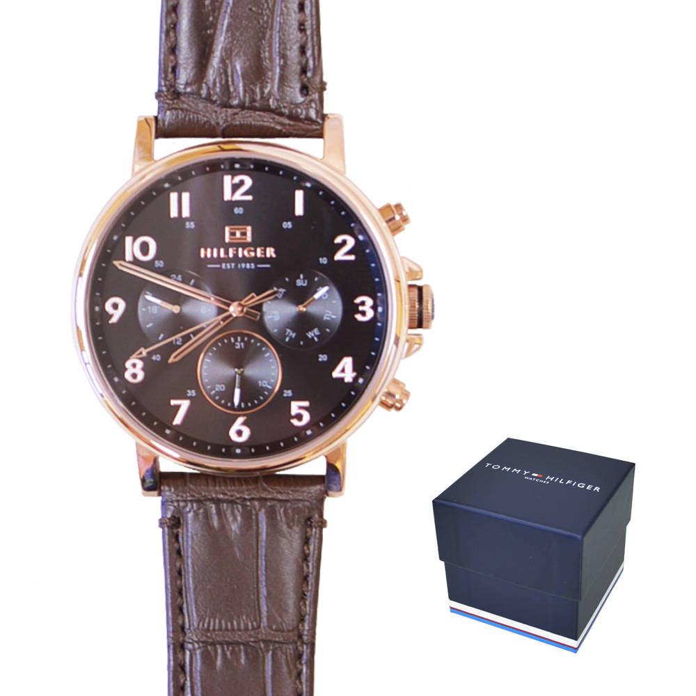 Buy Tommy Hilfiger Mens Quartz Brown Leather Strap Black Dial 45mm Watch - 1710379 in Pakistan