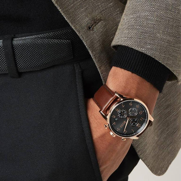 Buy Hugo Boss Mens Quartz Brown Leather Strap Black Dial 44mm Watch - 1513494 in Pakistan