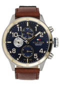 Buy Tommy Hilfiger Mens Quartz Brown Leather Strap Blue Dial 46mm Watch - 1791137 in Pakistan