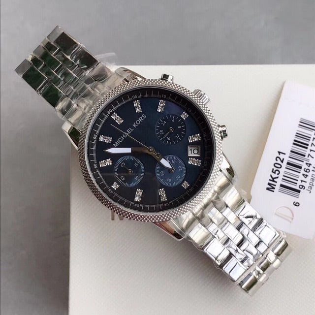 Buy Michael Kors Jet Set Blue Mother of Pearl Dial Silver Steel Strap Watch for Women - MK5021 in Pakistan