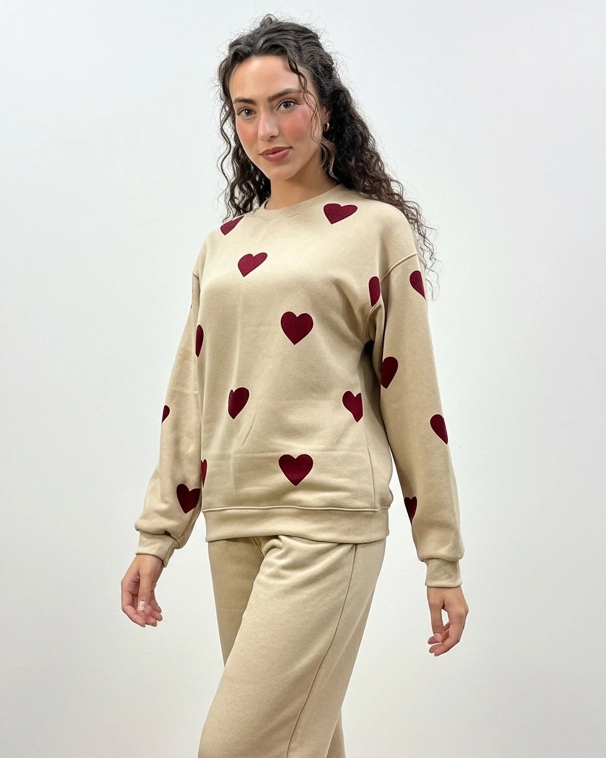 Buy Sajiero Fleece Pajama Set – Heart Cozy - Beige in Pakistan
