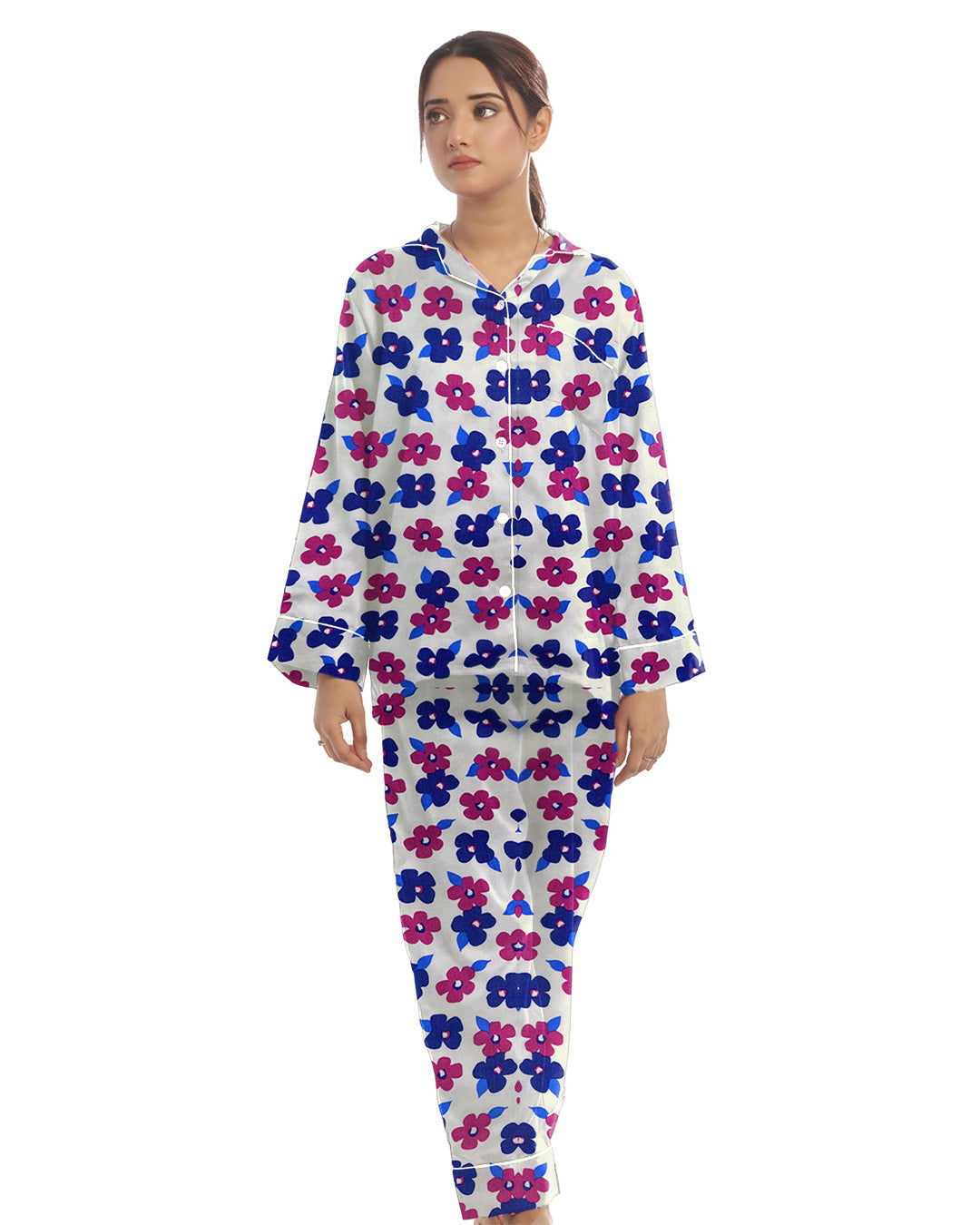 Buy Sajiero Linen Pajama Suit with Scrunchie - Dream Flora in Pakistan