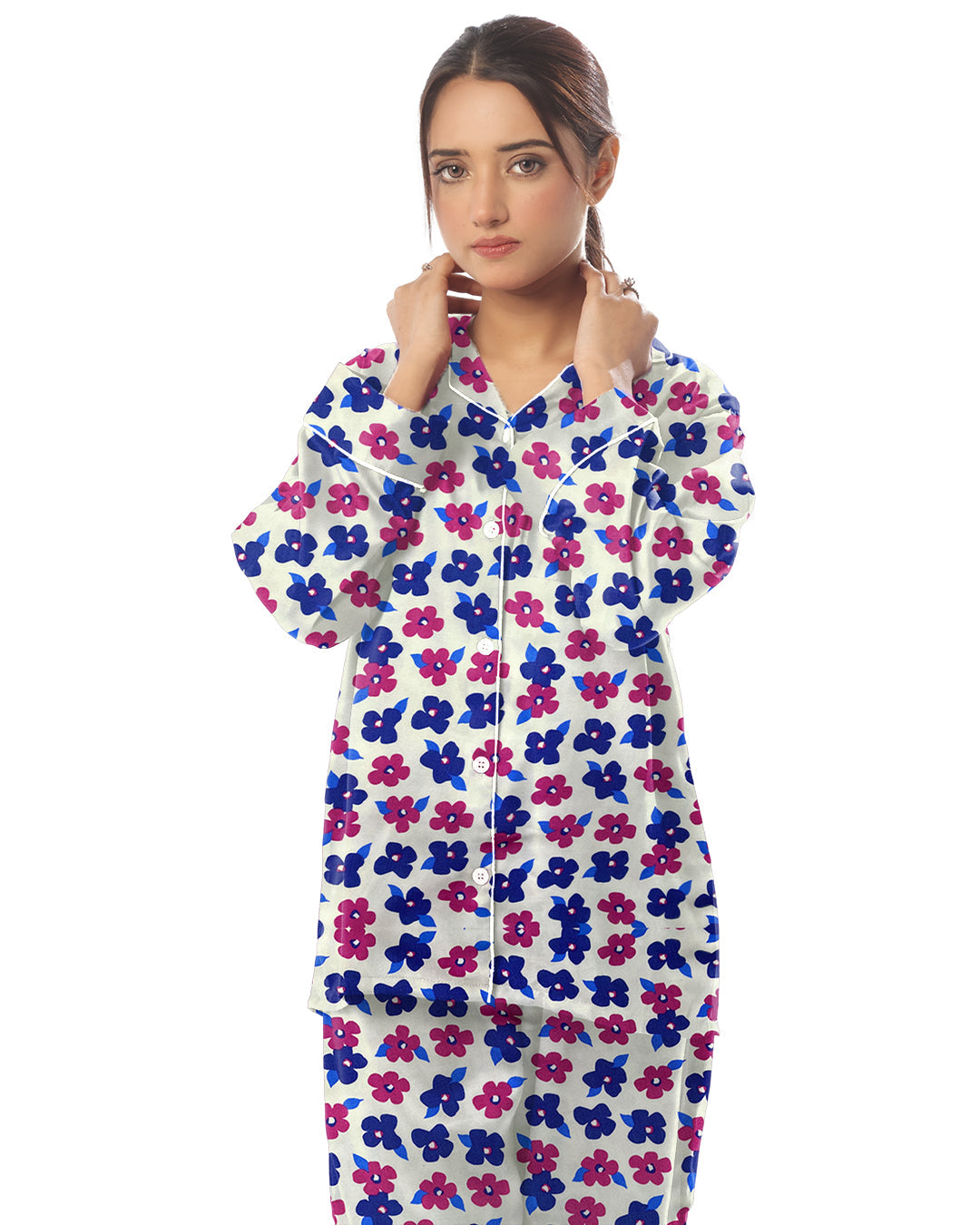 Buy Sajiero Linen Pajama Suit with Scrunchie - Dream Flora in Pakistan