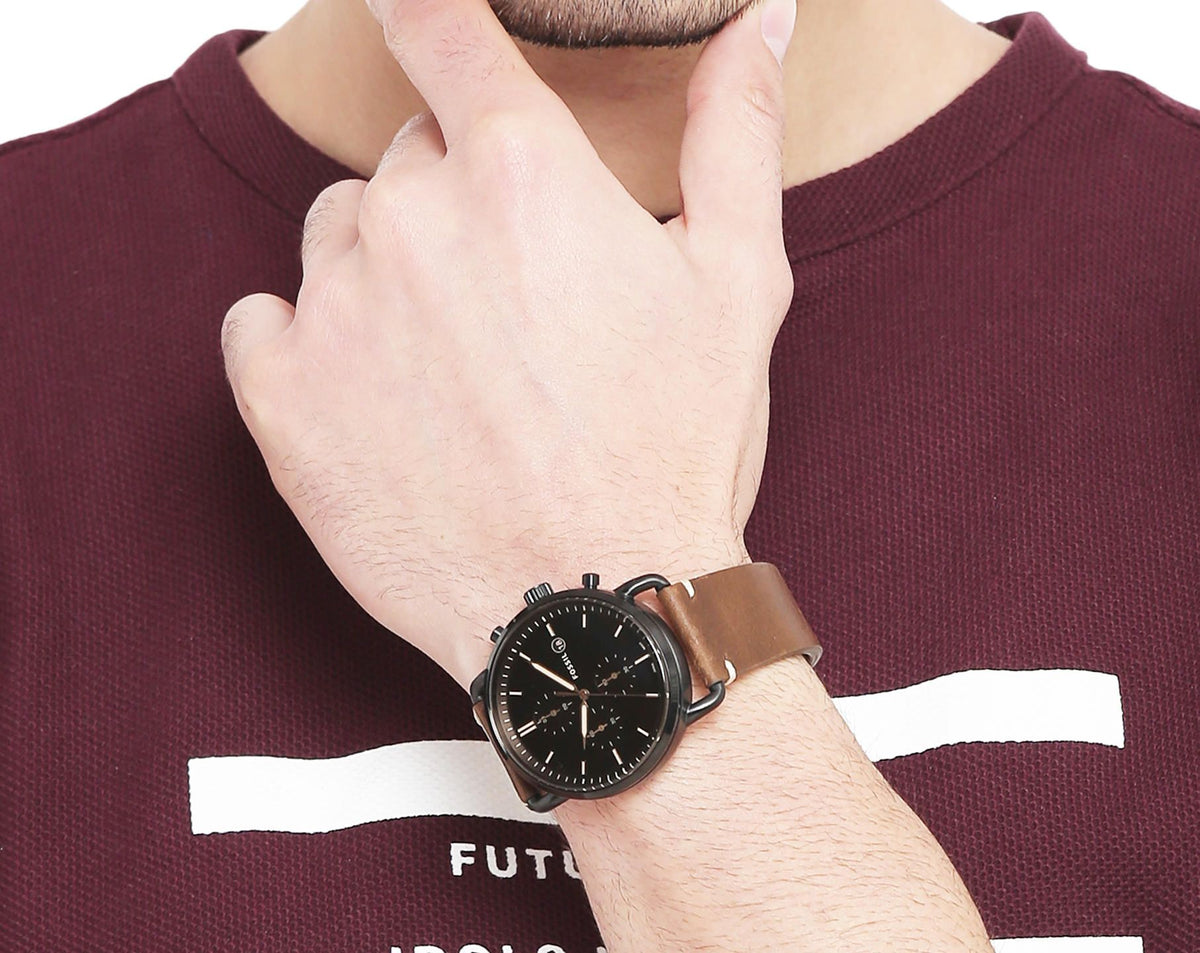 Buy Commuter Black Dial Brown Leather Strap Watch For Men in Pakistan