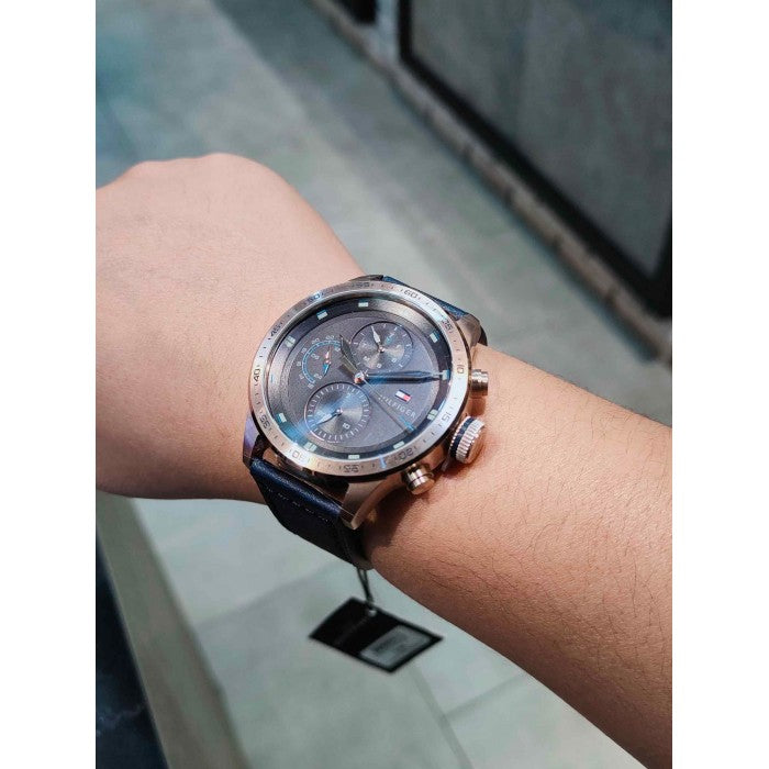 Buy Tommy Hilfiger Mens Quartz Blue Leather Strap Grey Dial 46mm Watch - 1791808 in Pakistan