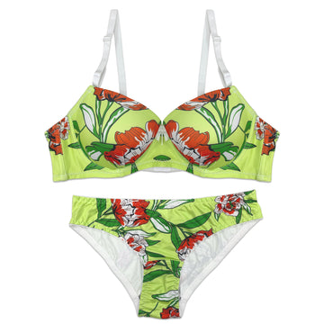 Buy Padded Bra Set - Green Floral in Pakistan