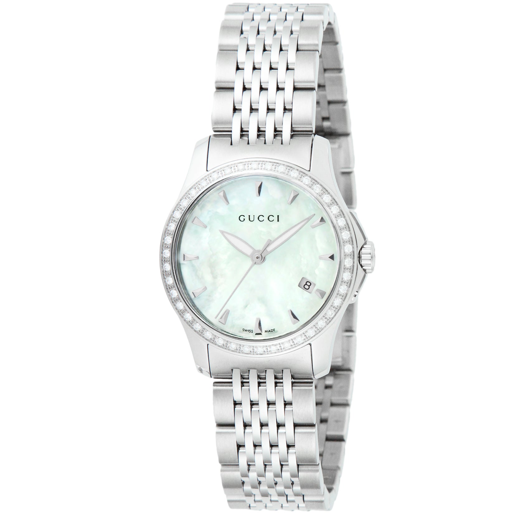 Buy Gucci G Timeless Mother of Pearl Dial with Diamonds Silver Steel Strap Watch for Women - YA126506 in Pakistan