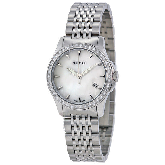Buy Gucci G Timeless Mother of Pearl Dial with Diamonds Silver Steel Strap Watch for Women - YA126506 in Pakistan