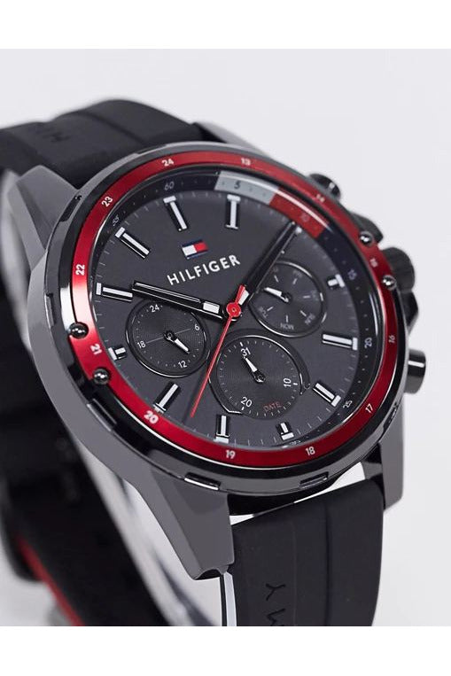 Buy Tommy Hilfiger Mens Quartz Silicone Strap Black Dial 45mm Watch - 1791793 in Pakistan