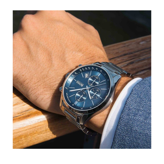 Buy Hugo Boss Mens Chronograph Quartz Stainless Steel Blue Dial 44mm Watch - 1513478 in Pakistan