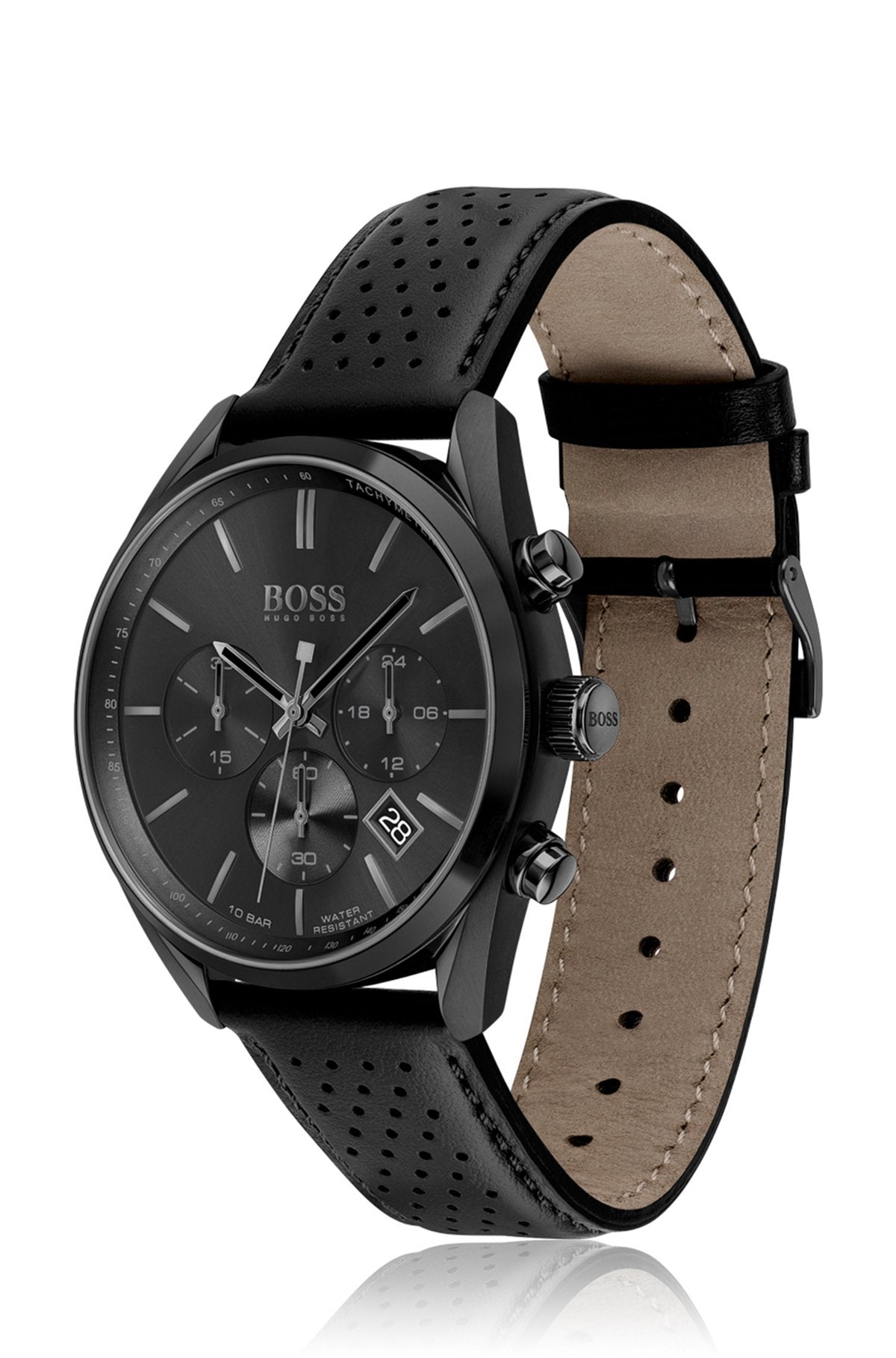 Buy Hugo Boss Mens Chronograph Quartz Leather Strap Black Dial 44mm Watch - 1513474 in Pakistan