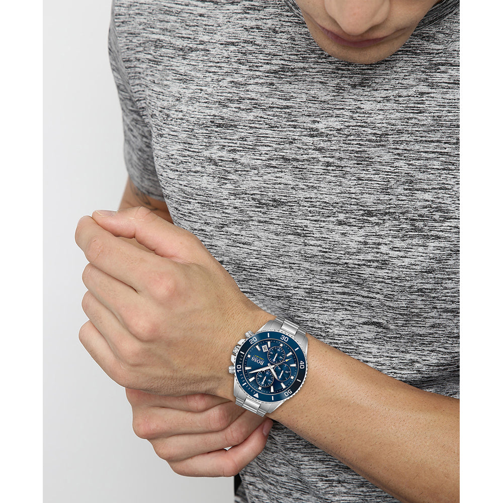 Buy Hugo Boss Mens Quartz Silver Stainless Steel Blue Dial 46mm Watch - 1513907 in Pakistan