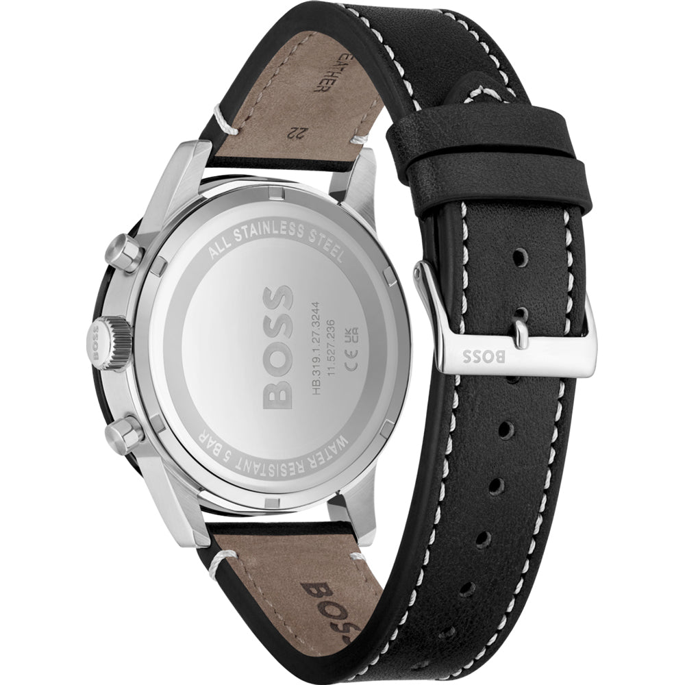 Buy Hugo Boss Allure Chronograph Black Dial Black Leather Strap Mens Watch 45mm 5atm - 1513920 in Pakistan