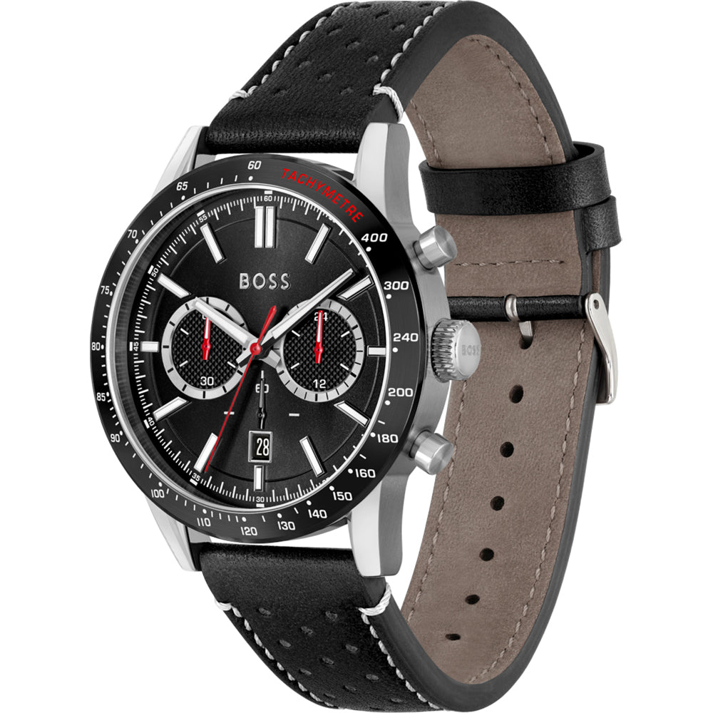 Buy Hugo Boss Allure Chronograph Black Dial Black Leather Strap Mens Watch 45mm 5atm - 1513920 in Pakistan